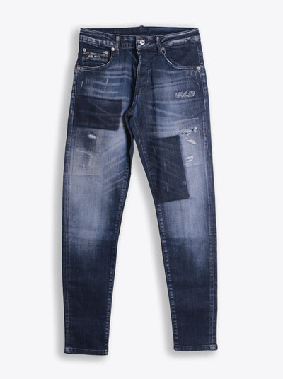 VALMINT INDIGO PATCHWORK FADED JEANS