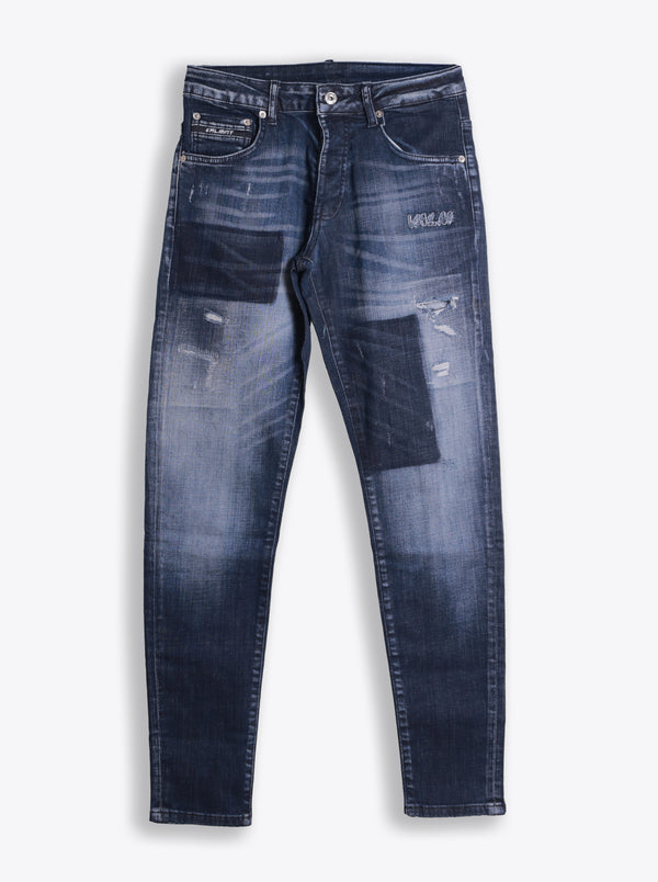 VALMINT INDIGO PATCHWORK FADED JEANS